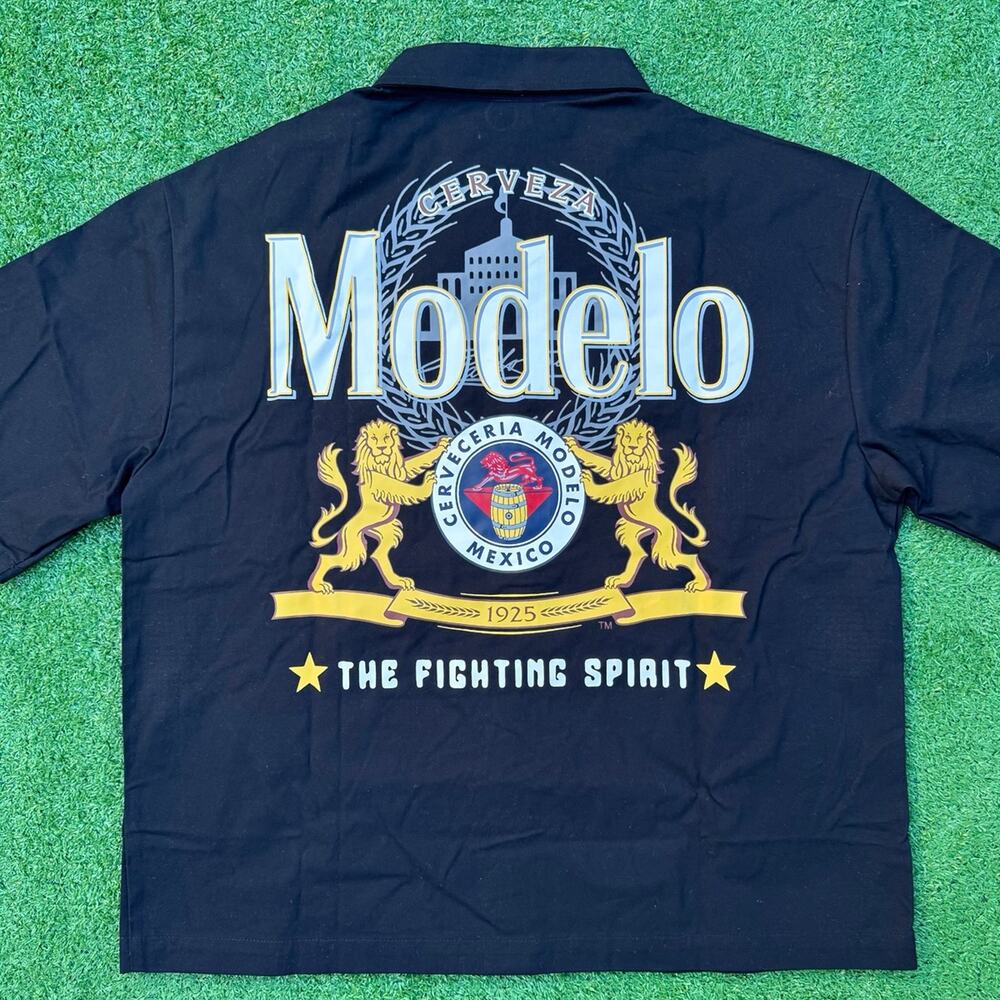 Mad Engine x Modelo Beer Button Up Work Shirt Oversized Fit New With Tag (Black